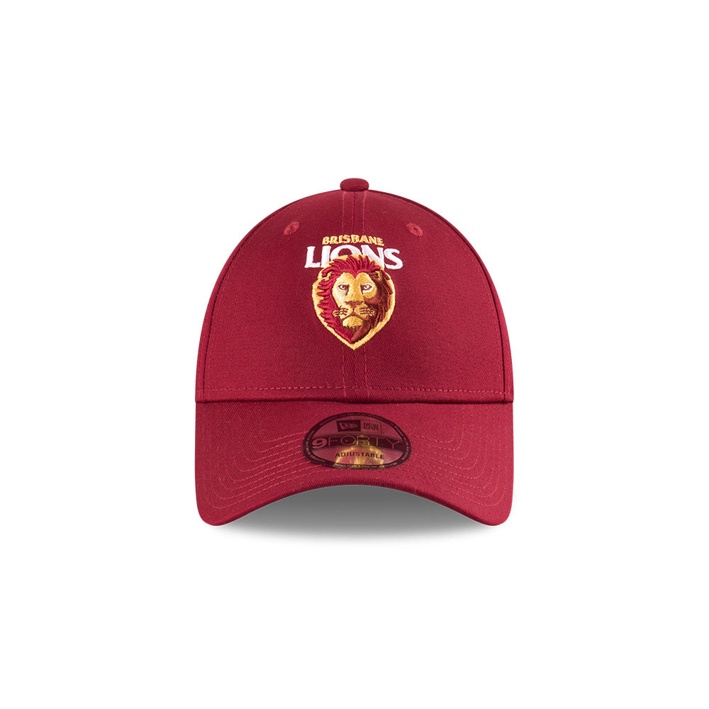 Brisbane Lions Hat - 2025 AFL Badged Maroon OTC 9Forty Strapback Cap - New Era